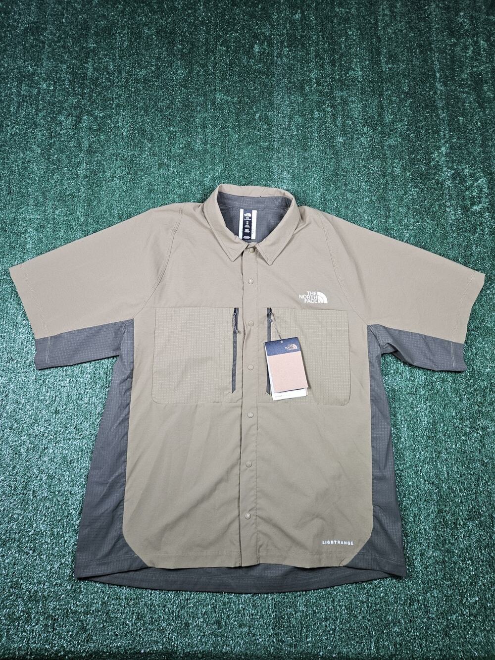 The North Face Light Range Trail Shirt Mens Medium Taupe Ripstop Short Sleeve